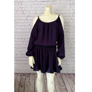 Olivaceous open shoulder Blue Dress